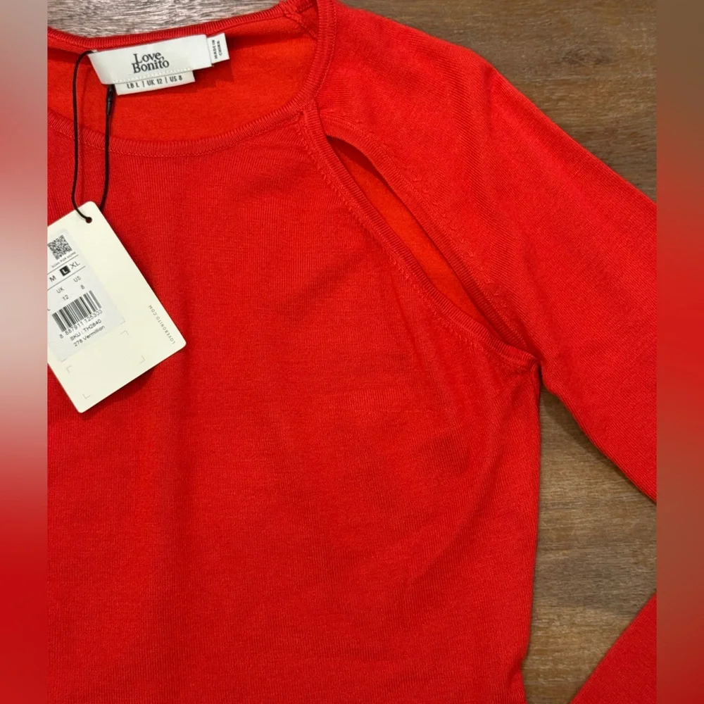 NWT Love, Bonito Maudi Knit Fitted Crop Top Color Vermillion Red Size US 8 - Picture 6 of 7